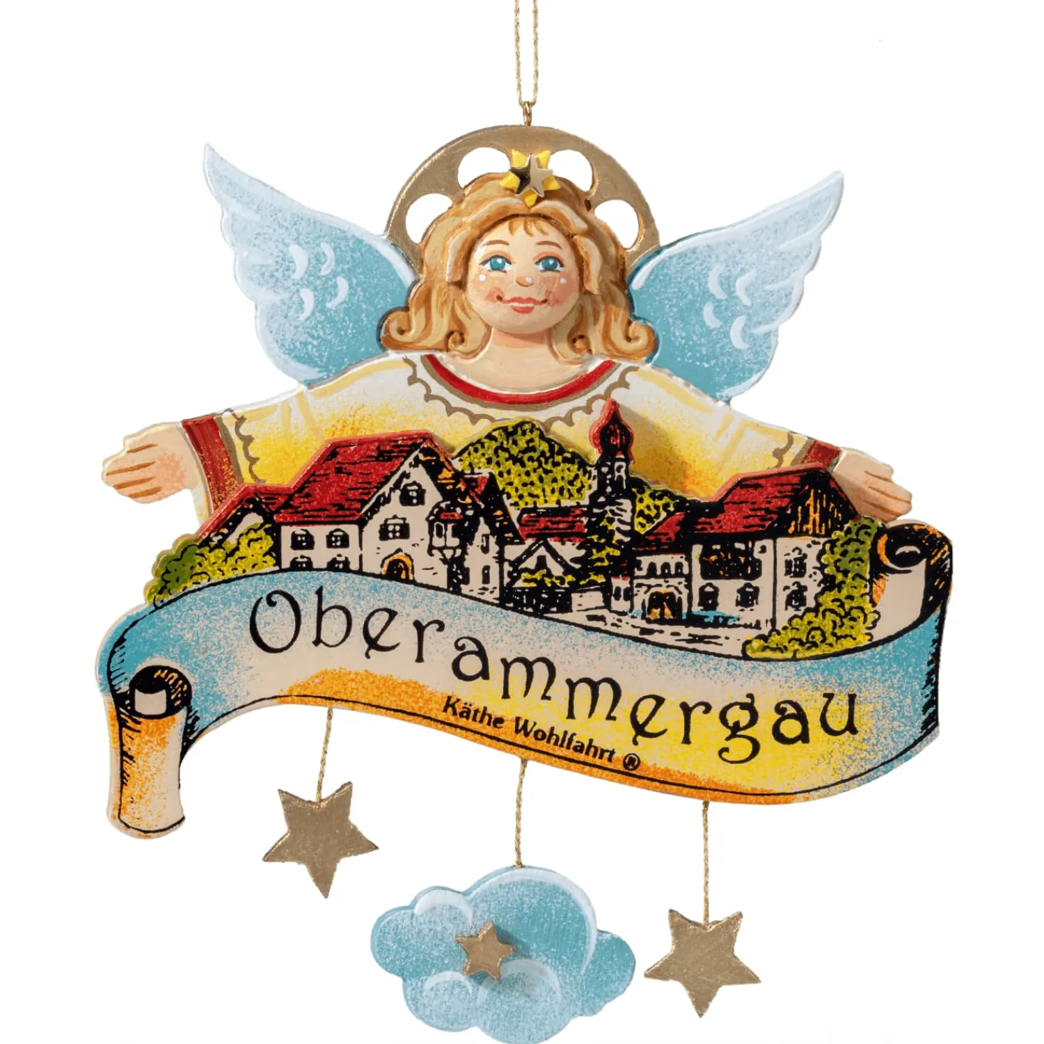 Käthes Original Bayern Motive|Christbaumschmuck Holz-Baumbehang "Oberammergau" mit Schutzengel