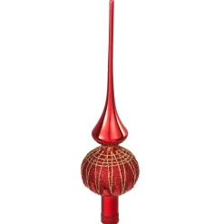 Christbaumspitzen|Weihnachtskugeln Aus Glas-Baumspitze rot mit Glitterdach