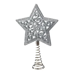 Christbaumspitzen|Baumschmuck Aus Kunststoff-Baumspitze Stern mit Glimmer, silber