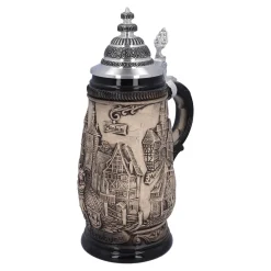 Bierkrüge|Rothenburg Motive-Bierkrug mit Zinndeckel "Rothenburg", natur, 0,5 Liter