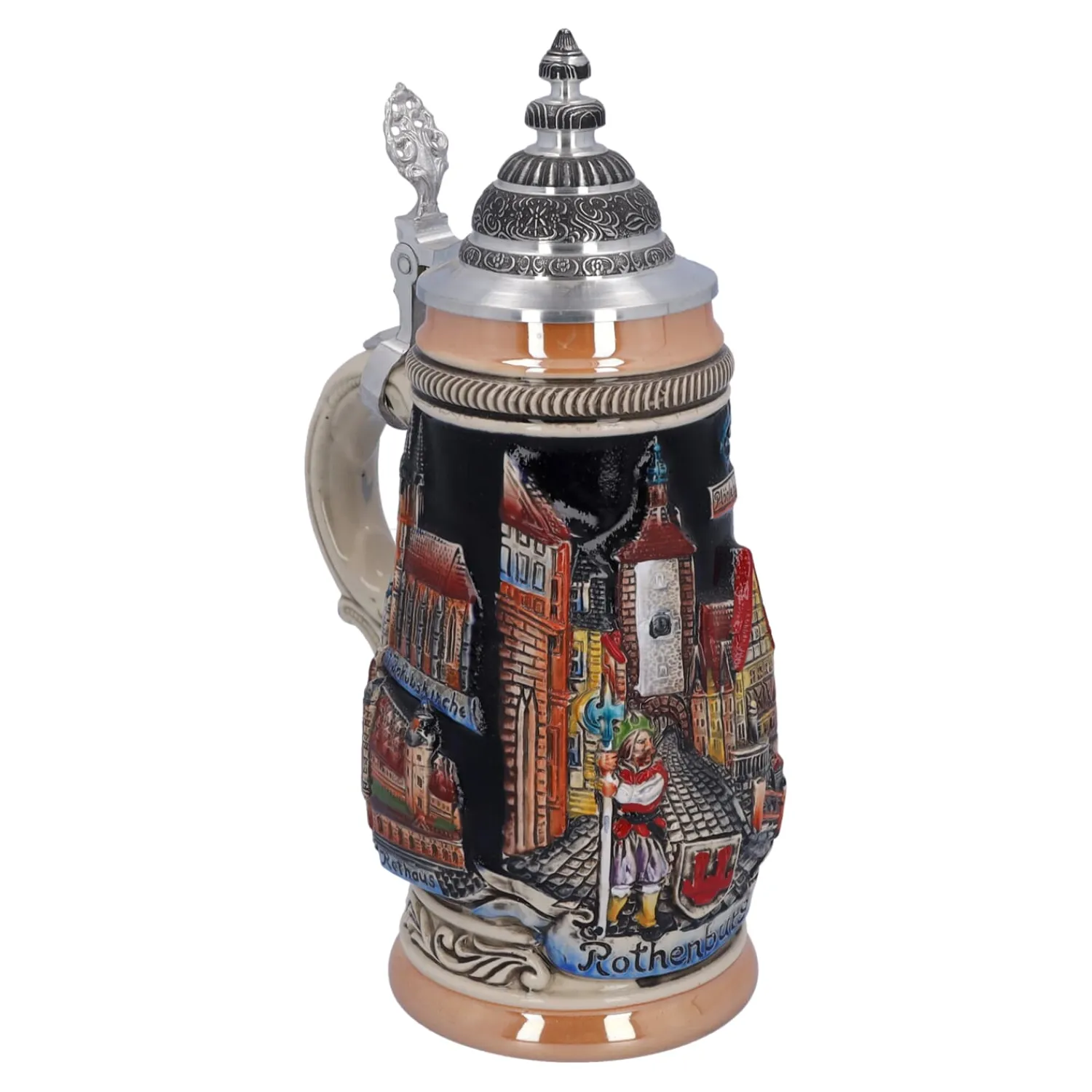 Bierkrüge|Rothenburg Motive-Bierkrug mit Zinndeckel "Rothenburg", schwarz, 0,25l