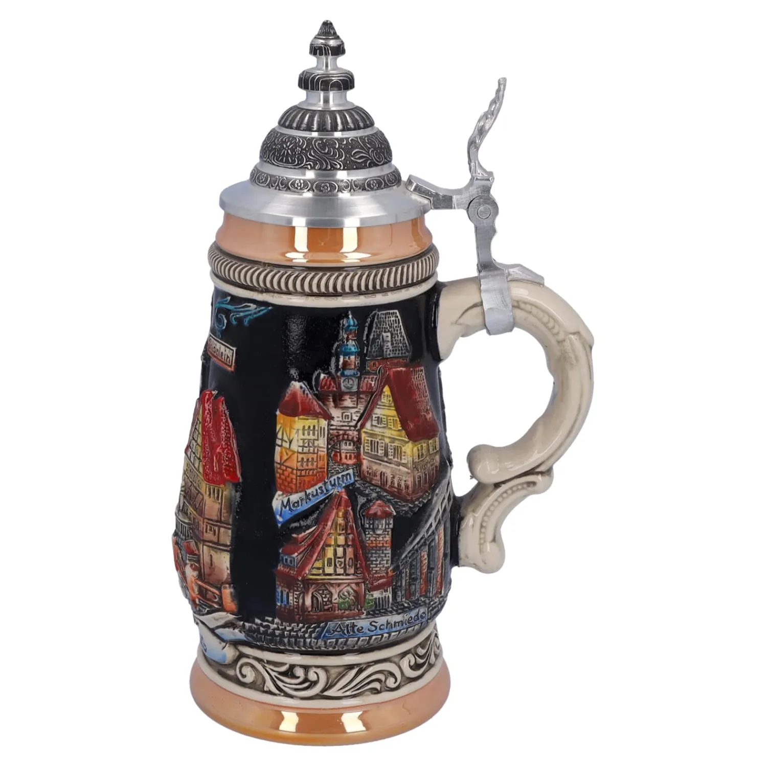 Bierkrüge|Rothenburg Motive-Bierkrug mit Zinndeckel "Rothenburg", schwarz, 0,25l