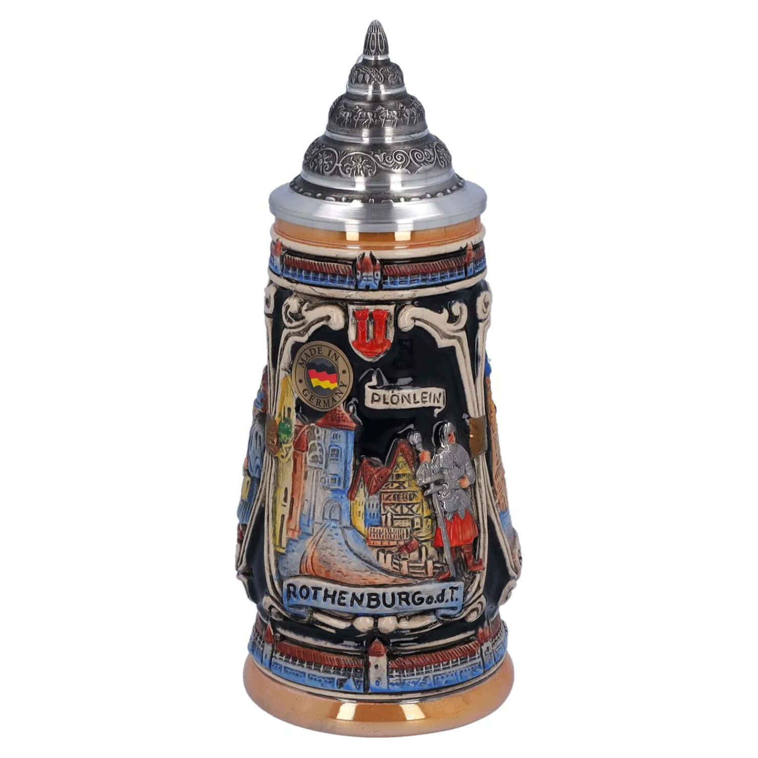 Bierkrüge|Rothenburg Motive-Bierkrug mit Zinndeckel "Rothenburg mit Ritter", 0,25 l