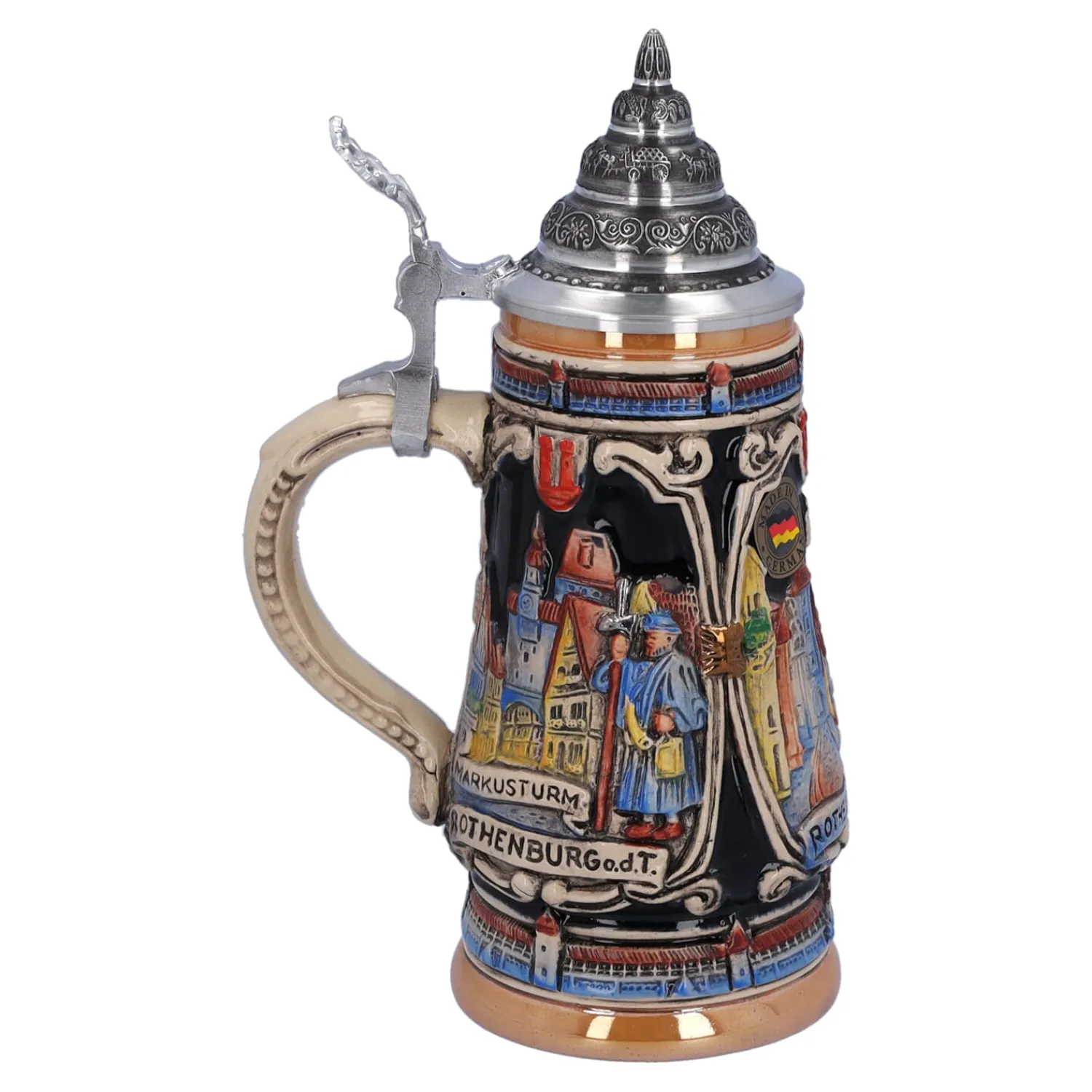 Bierkrüge|Rothenburg Motive-Bierkrug mit Zinndeckel "Rothenburg mit Ritter", 0,25 l