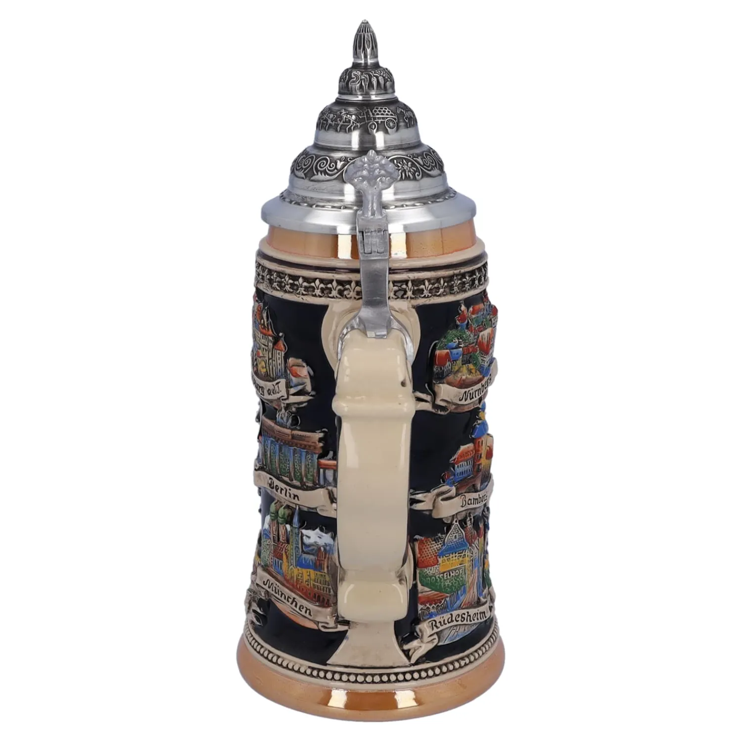 Bierkrüge|Rothenburg Motive-Bierkrug mit Zinndeckel "Stadtwappen", schwarz, 0,75l