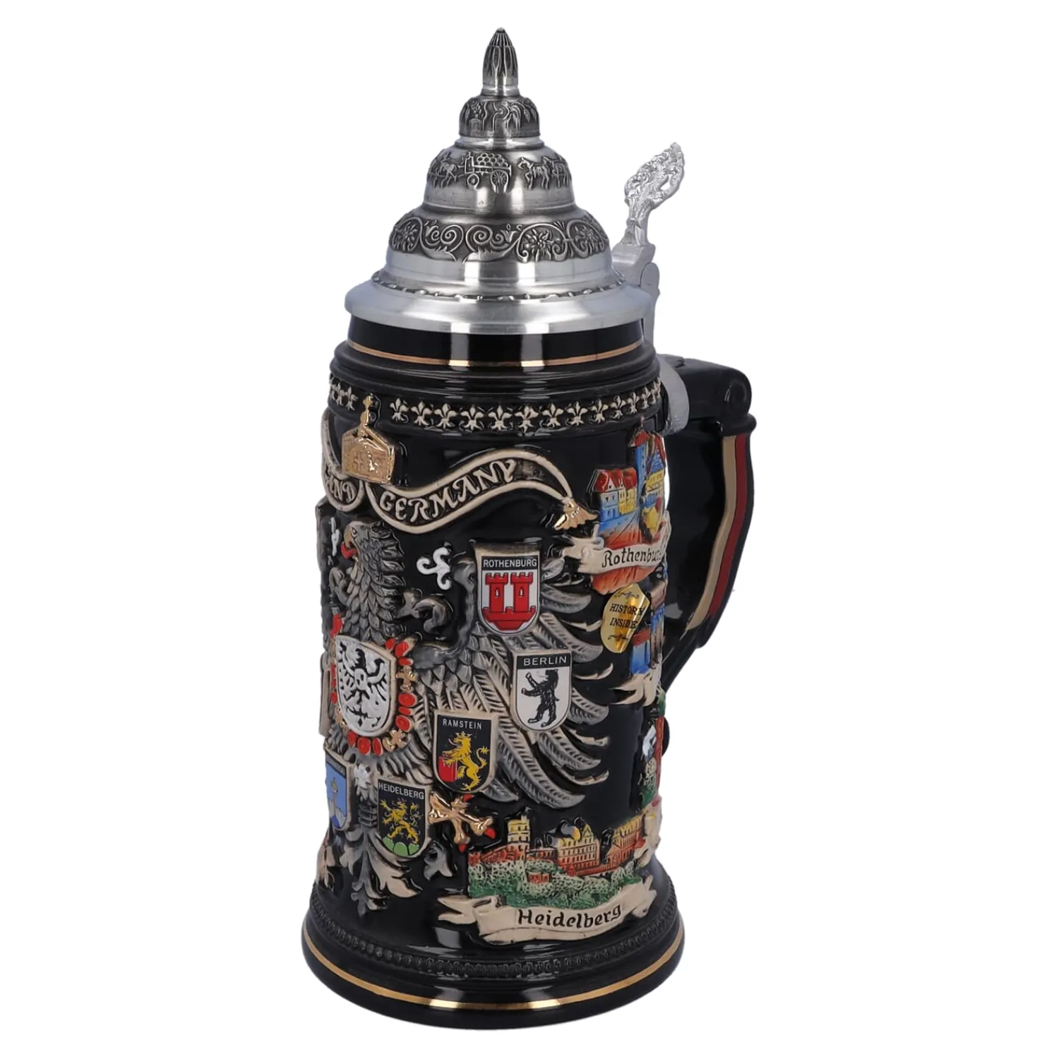 Bierkrüge|Rothenburg Motive-Bierkrug mit Zinndeckel "Stadtwappen", gold, 0,75l