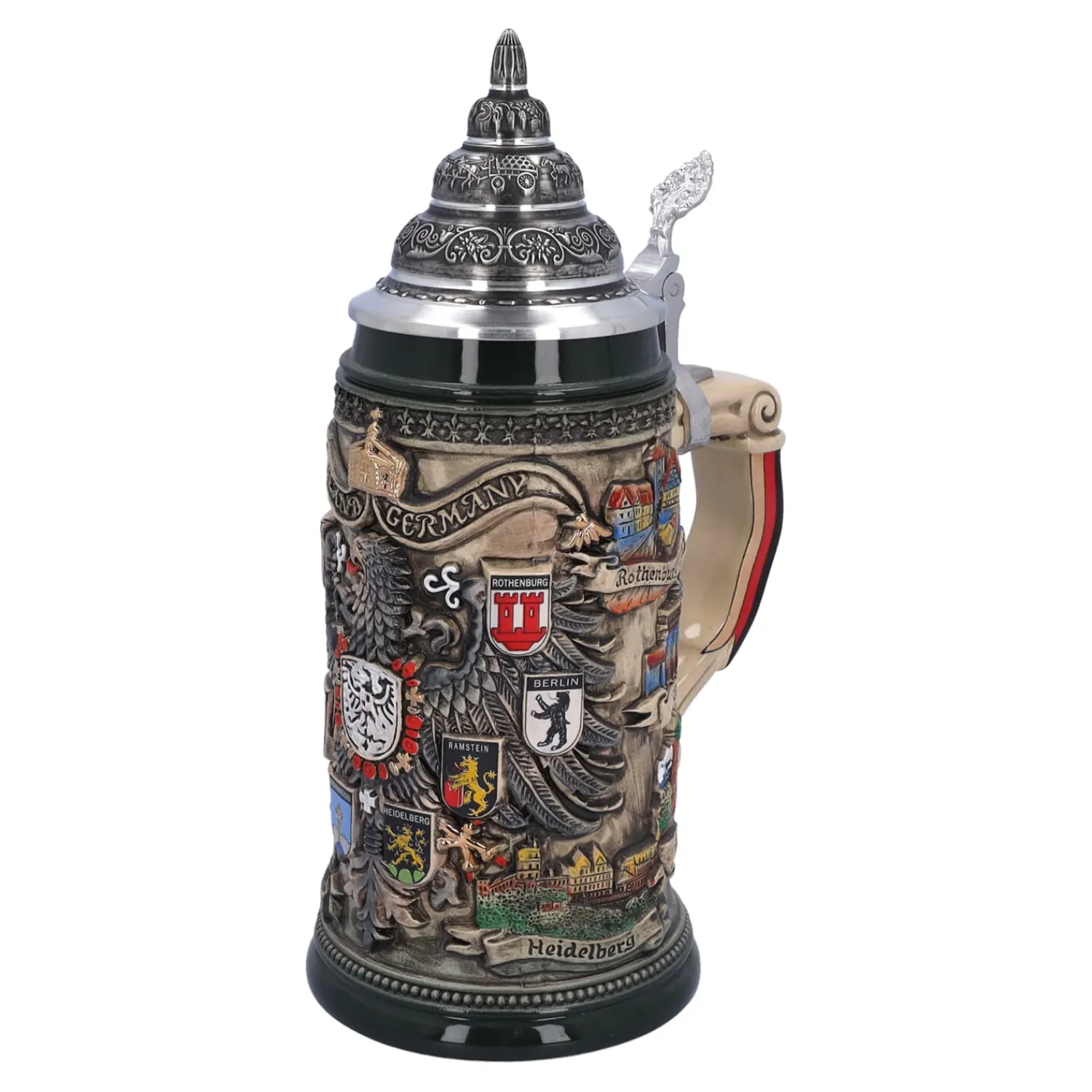 Bierkrüge|Rothenburg Motive-Bierkrug mit Zinndeckel "Stadtwappen", braun, 0,75l