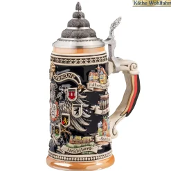 Bierkrüge-Bierkrug mit Zinndeckel "Stadtwappen", schwarz, 0,4l