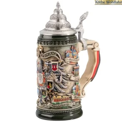 Bierkrüge-Bierkrug mit Zinndeckel "Stadtwappen", braun, 0,4l