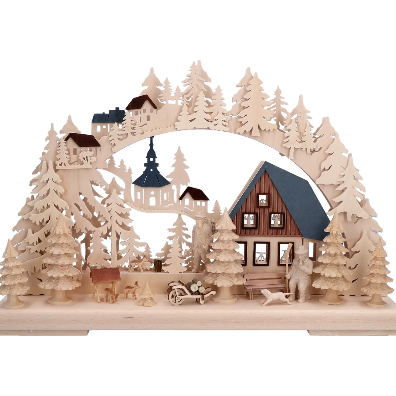 RATAGS Holzdesign Schwibbogen Weihnachten-3-D Schwibbogen "Holzfällerhaus", 230V mit USB A-Anschluss