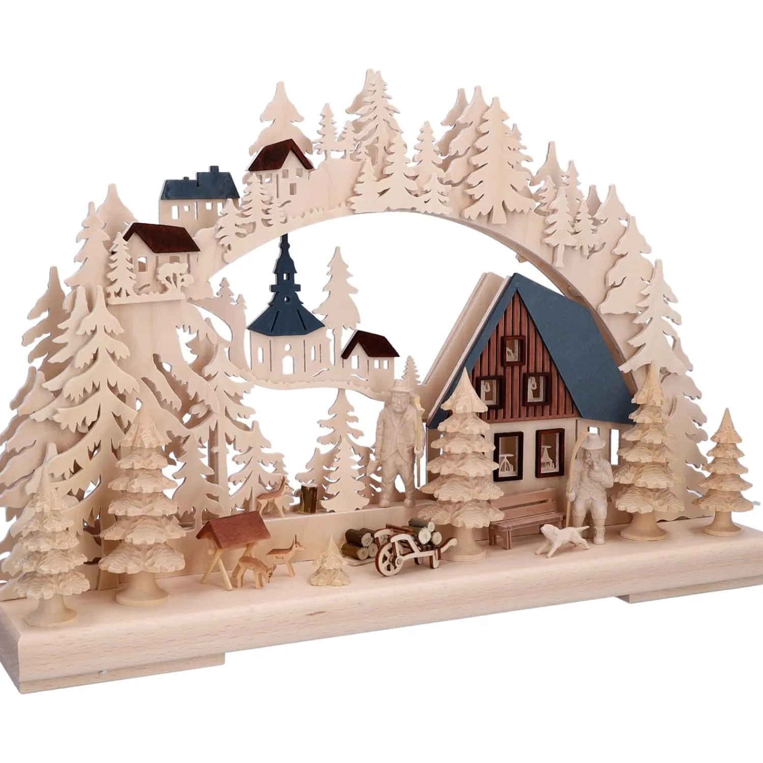 RATAGS Holzdesign Schwibbogen Weihnachten-3-D Schwibbogen "Holzfällerhaus", 230V mit USB A-Anschluss