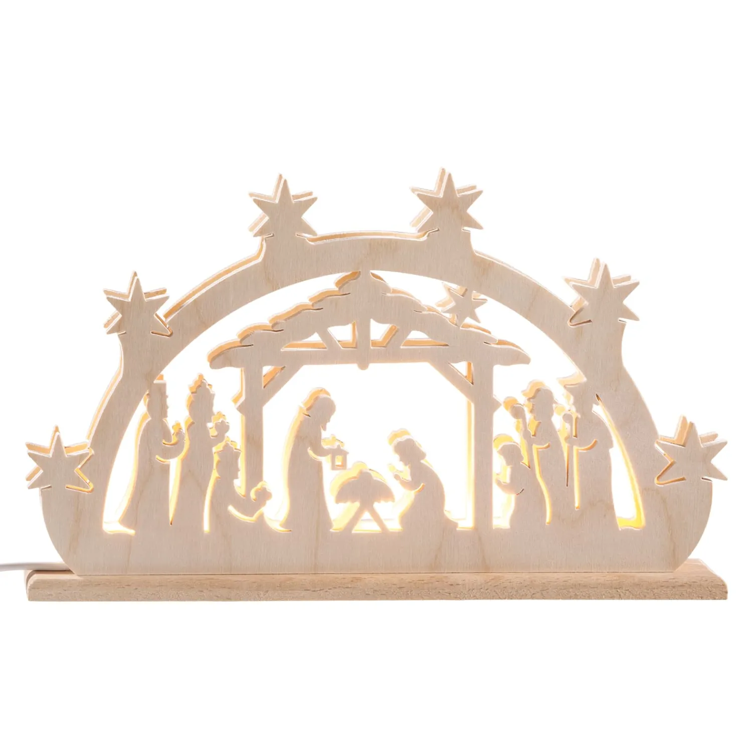 RATAGS Holzdesign Schwibbogen Weihnachten-Doppelschwibbogen "Heilige Nacht", 230V mit USB A-Anschluss