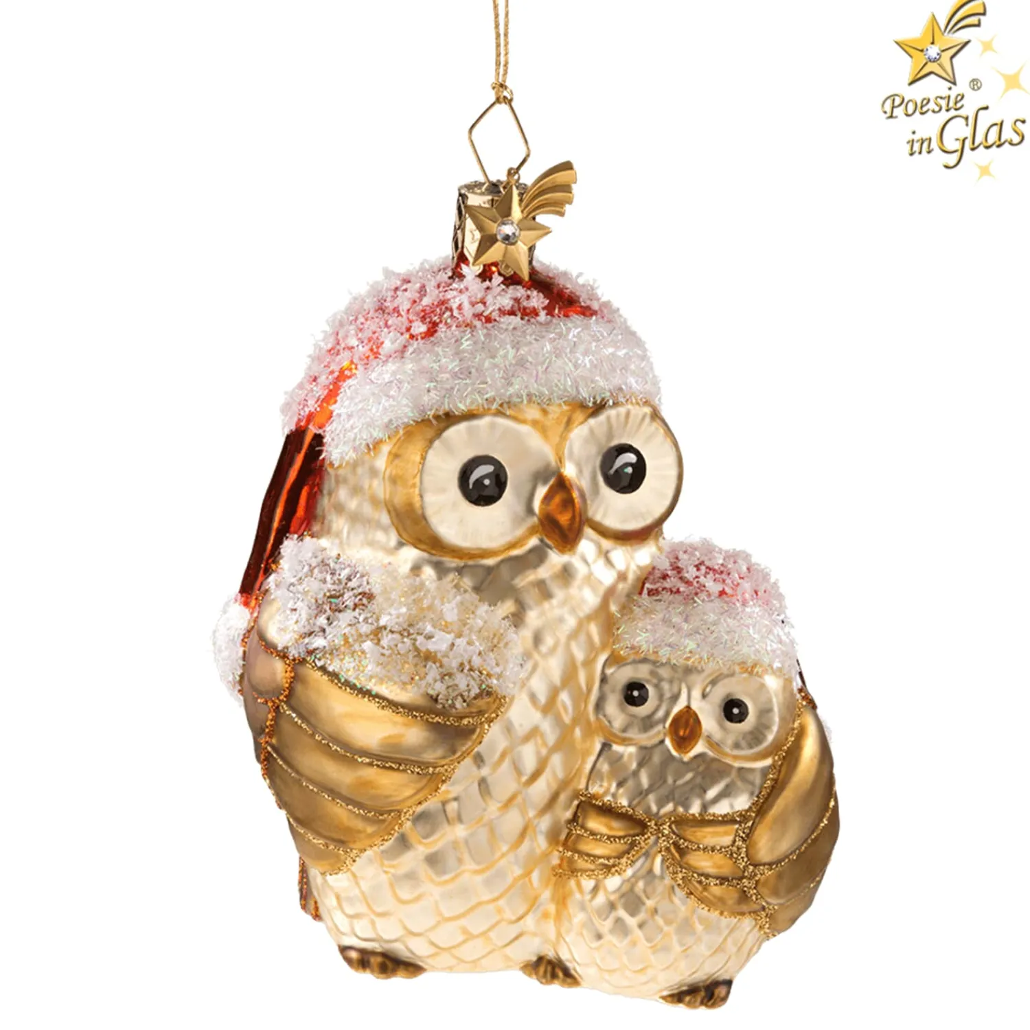 Poesie in Glas Weihnachtskugeln Aus Glas-Eulenmutter mit Kind