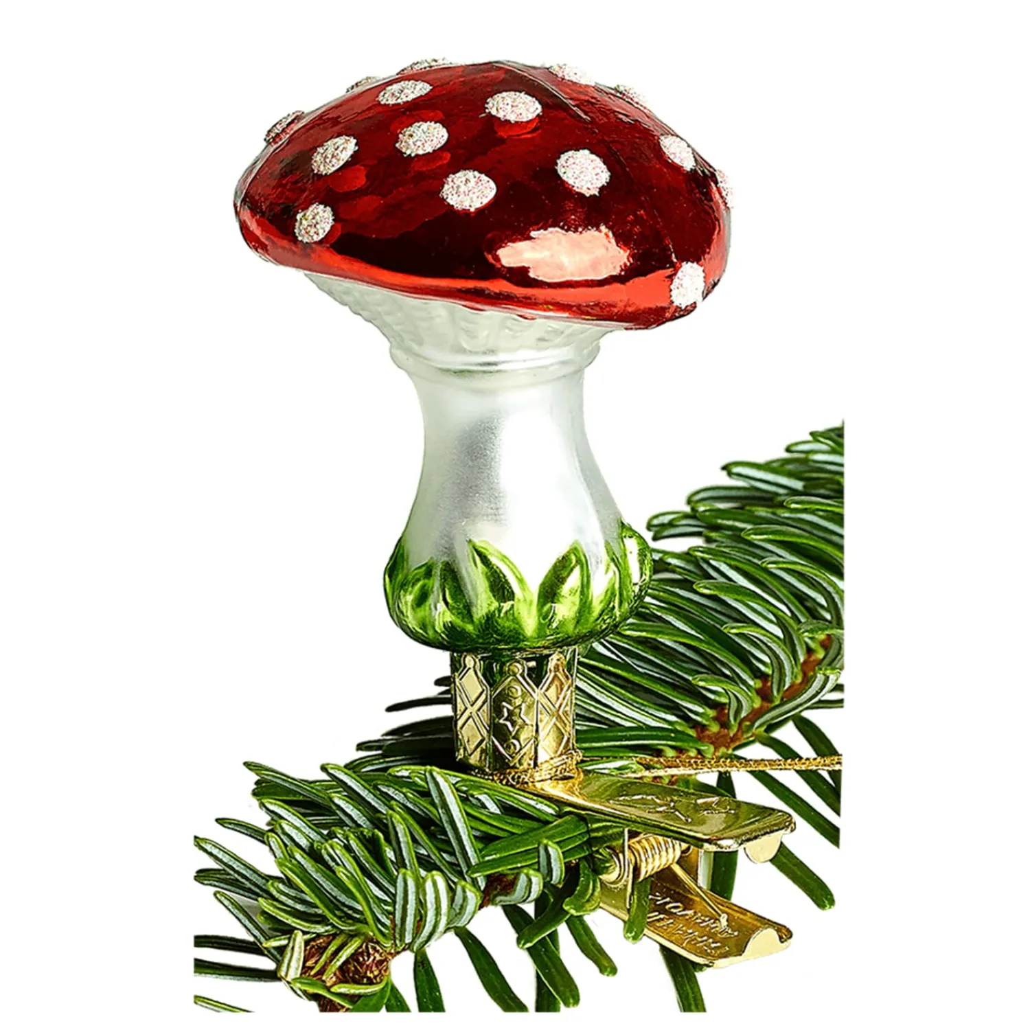 Poesie in Glas Weihnachtskugeln Aus Glas-Fliegenpilz mit Clip, groß (5cm)