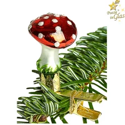 Poesie in Glas Weihnachtskugeln Aus Glas-Fliegenpilz mit Clip, klein (3,5 cm)