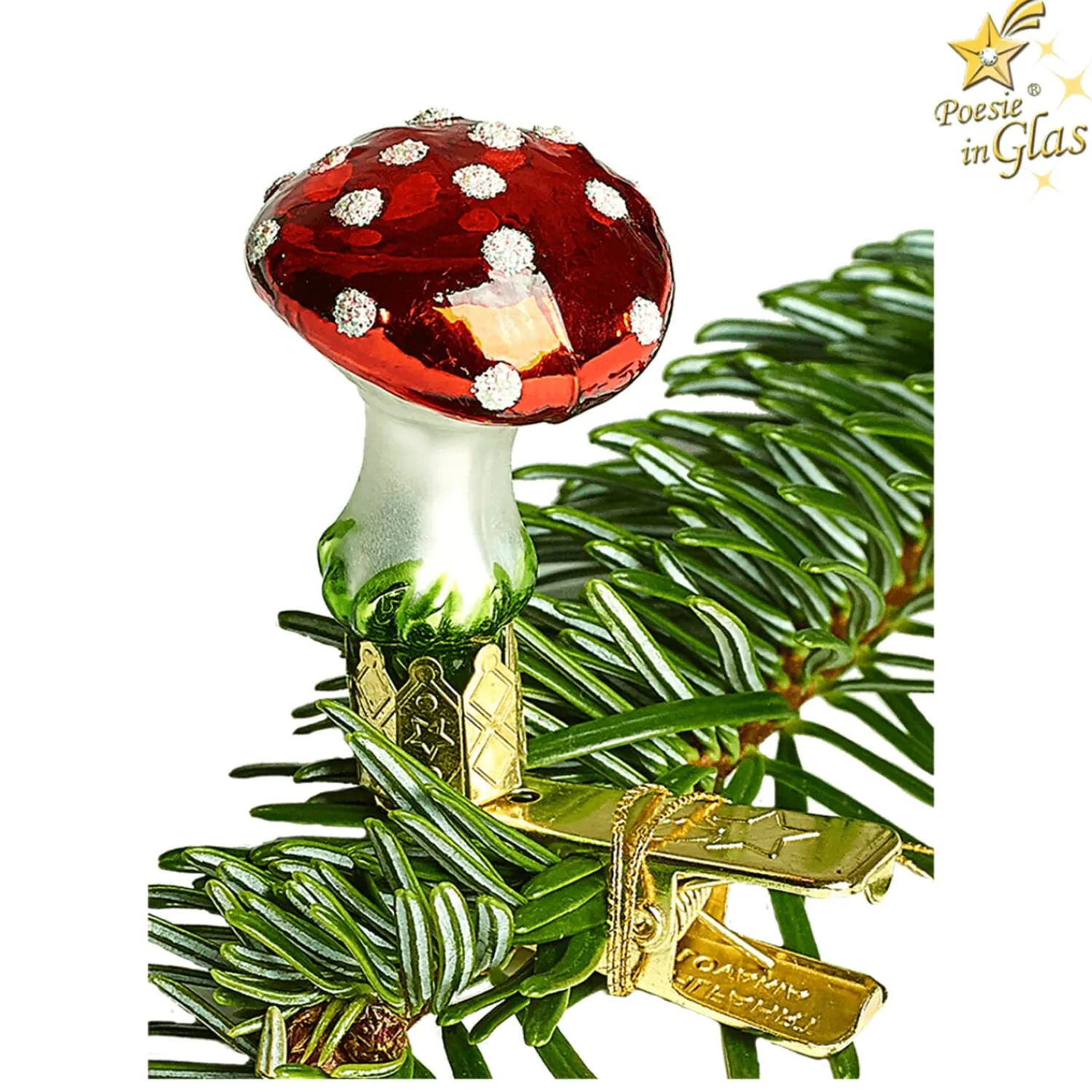Poesie in Glas Weihnachtskugeln Aus Glas-Fliegenpilz mit Clip, klein (3,5 cm)