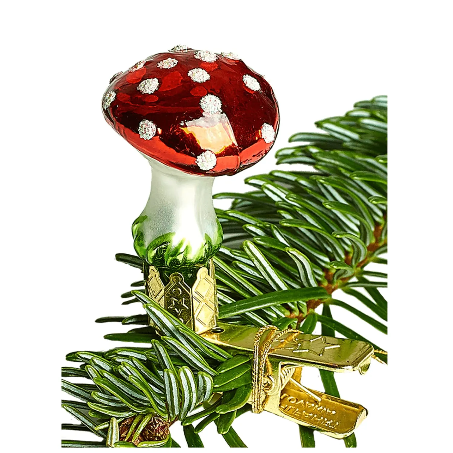 Poesie in Glas Weihnachtskugeln Aus Glas-Fliegenpilz mit Clip, klein (3,5 cm)