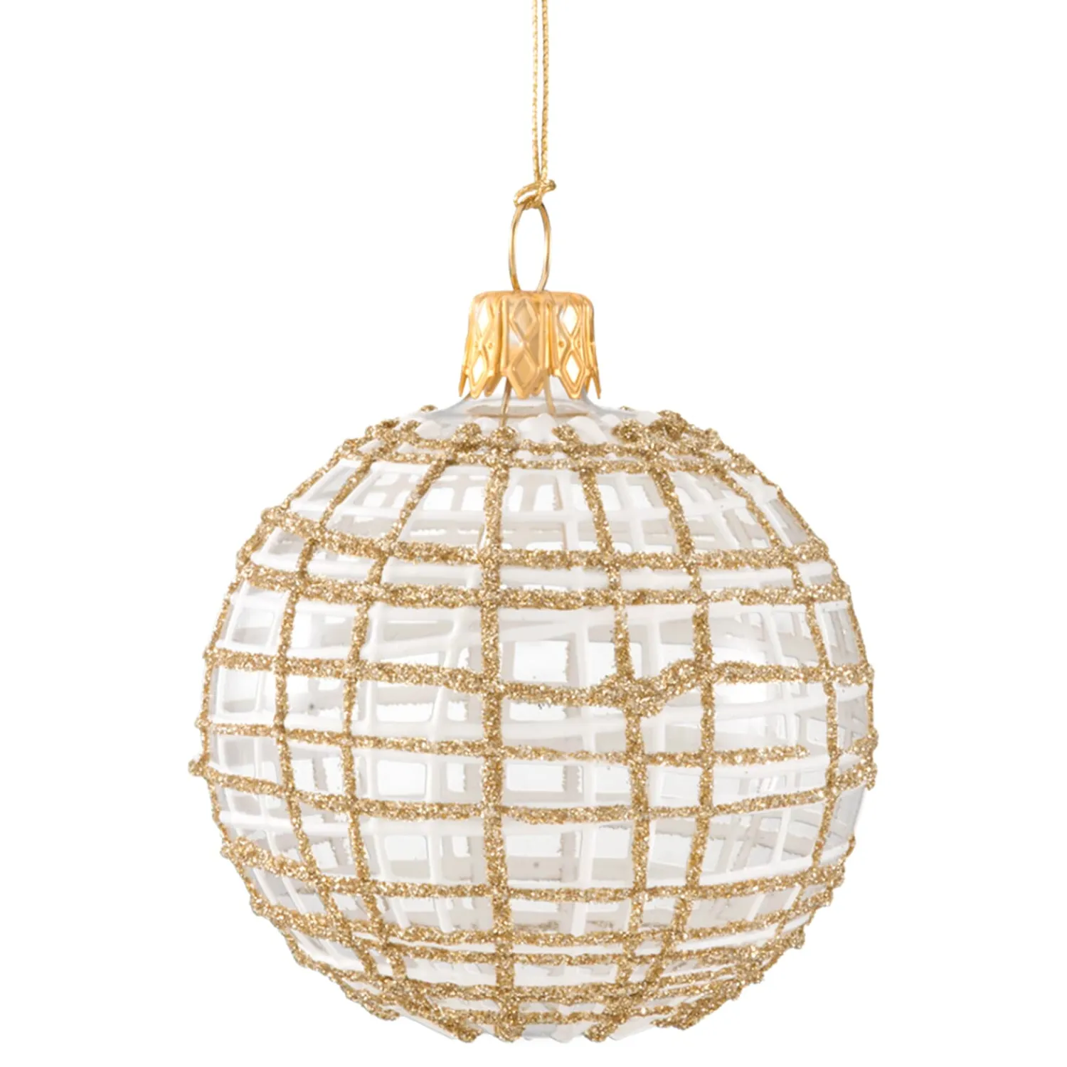 Weihnachtskugeln Aus Glas|Weihnachtskugeln-Glaskugel klar mit Glitzer gold/weiß, 6 cm