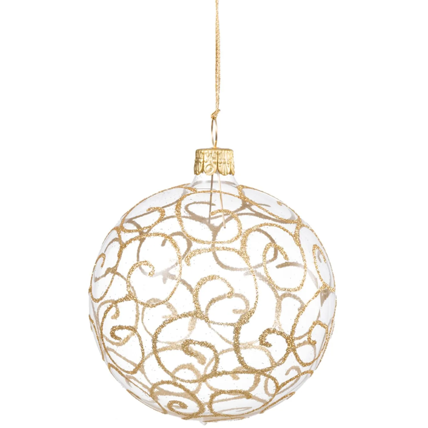 Weihnachtskugeln Aus Glas|Weihnachtskugeln-Glaskugel klar mit Goldschnörkeln, 6 cm