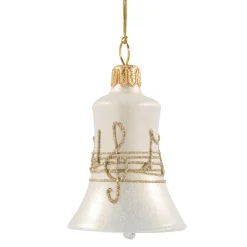 Weihnachtskugeln|Weihnachtskugeln Aus Glas-Glocke cremefarben mit Notenband