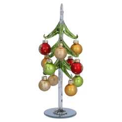 Standfiguren|Wohndeko-Grüner Glasbaum mit bunten Kugeln, 23 cm