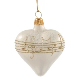 Weihnachtskugeln|Weihnachtskugeln Aus Glas-Herz cremefarben mit Notenband