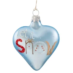 Weihnachtskugeln|Weihnachtskugeln Aus Glas-Herz hellblau "Let it snow", 7 cm