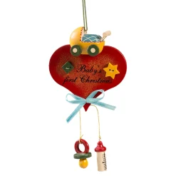 Käthes Original Christbaumschmuck Holz-Herz mit Kinderwagen (Baby's first Christmas)