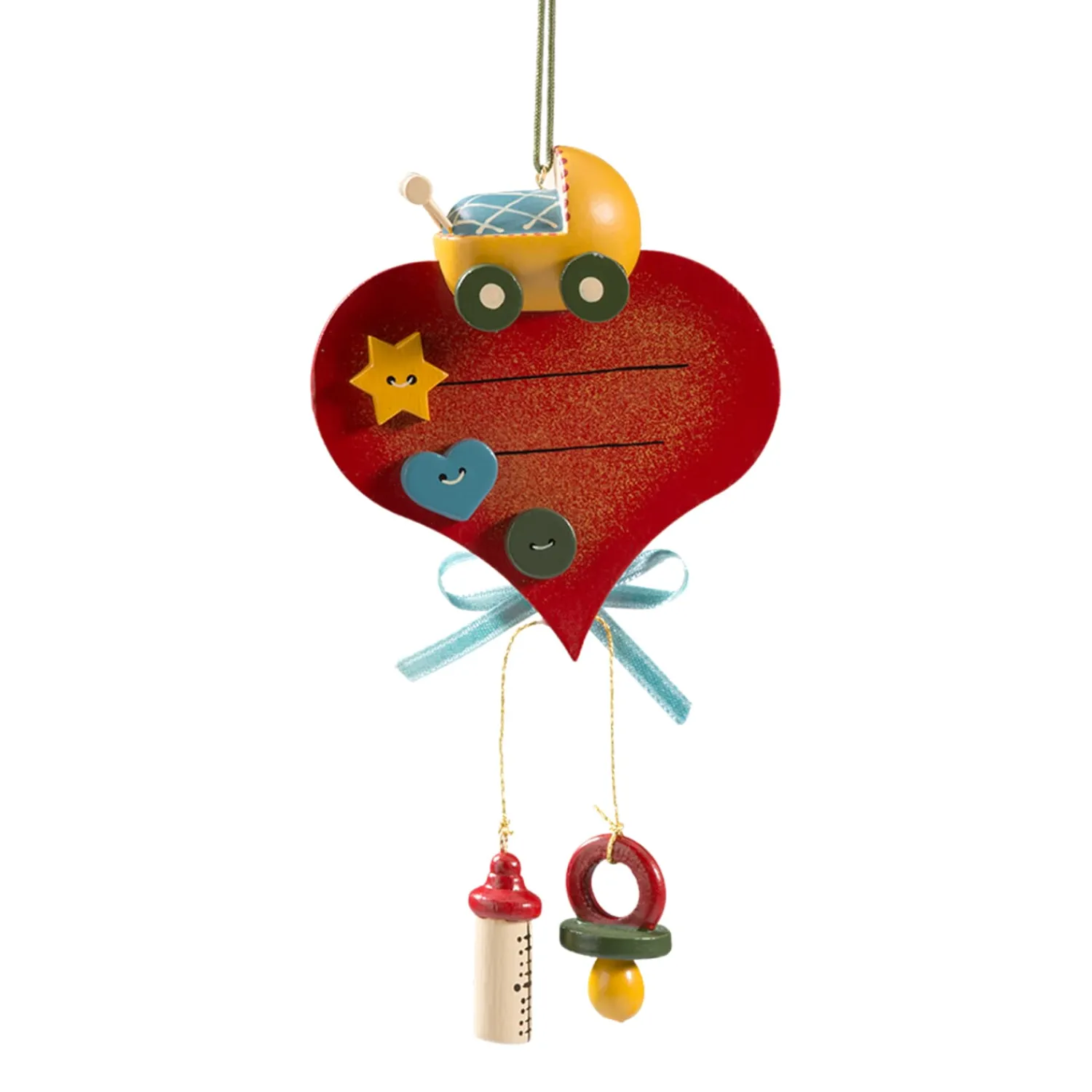 Käthes Original Christbaumschmuck Holz-Herz mit Kinderwagen (Baby's first Christmas)