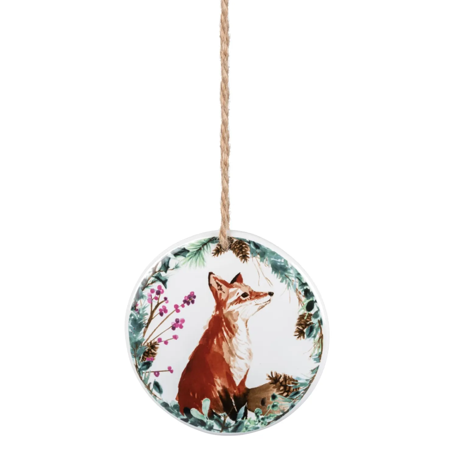 Weihnachtskugeln-Hängeornament aus Steingut mit Fuchs, 10 cm