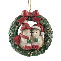 Weihnachtsbaumanhänger|Baumschmuck Aus Kunstharz-Igelpaar im Kranz