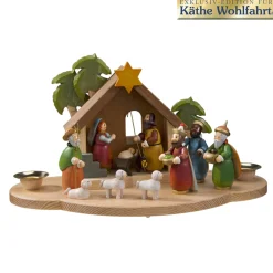 Käthes Original Weihnachtsdeko Holz|Krippen Und Krippenfiguren-Kerzenhalter "Weihnachtskrippe"