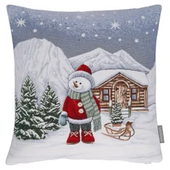 Sandner Wohndeko-Kissenhülle "Schneemann mit Schlitten"