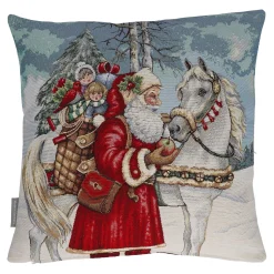 Sandner Wohndeko-Kissenhülle "Weihnachtsmann mit Pferd"