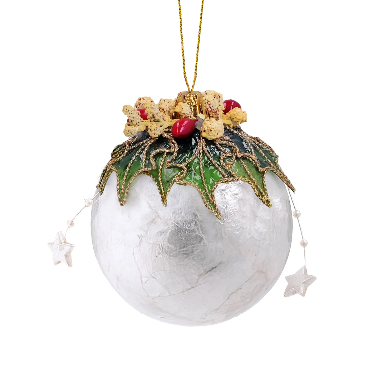 Baumschmuck Aus Perlmutt-Kugel mit weihnachtlicher Dekoration, aus Perlmutt, 8 cm