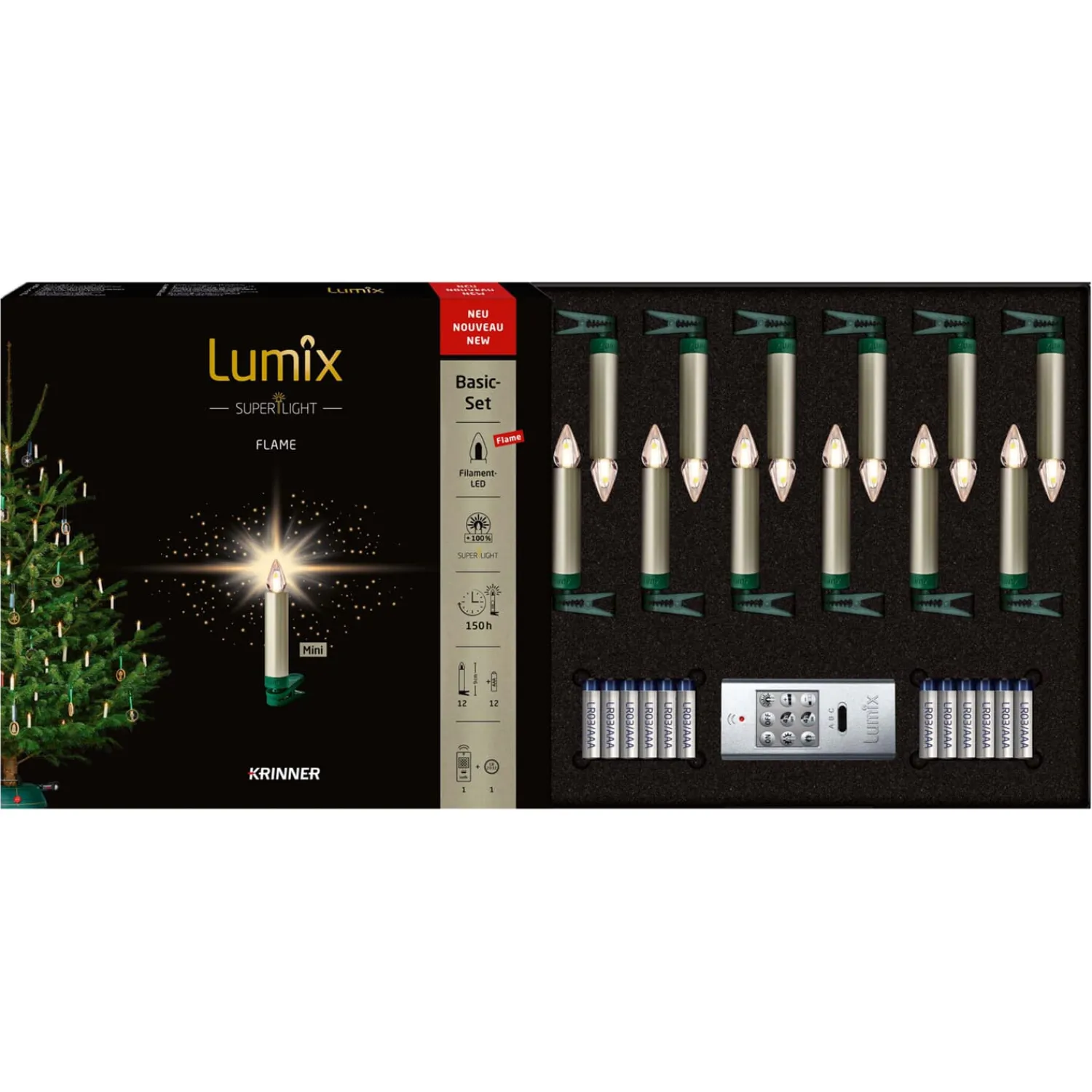 Krinner Lichterketten-Lumix Superlight Flame Mini 12 Kerzen Basis Set in Cashmere