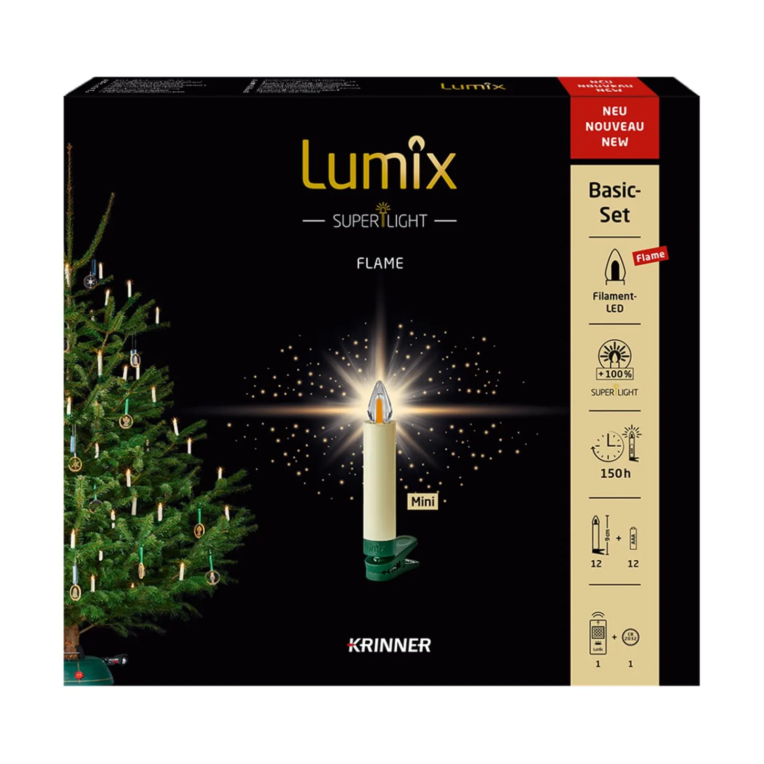 Krinner Lichterketten-Lumix Superlight Flame Mini 12 Kerzen Basis Set in Elfenbein