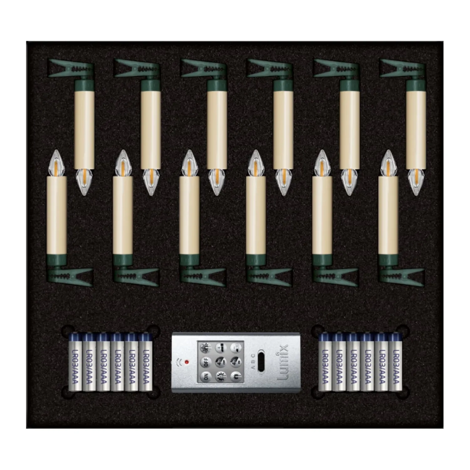 Krinner Lichterketten-Lumix Superlight Flame Mini 12 Kerzen Basis Set in Elfenbein