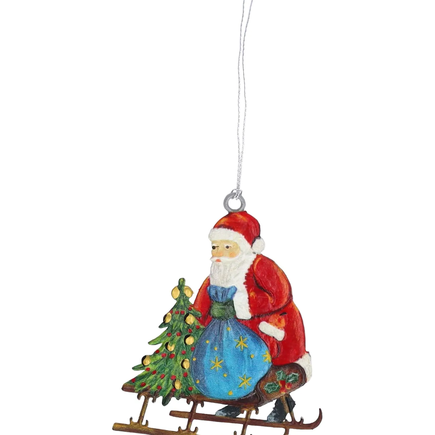 Käthes Original Baumschmuck Aus Zinn-Nikolaus mit Schlitten, Zinn-Baumbehang
