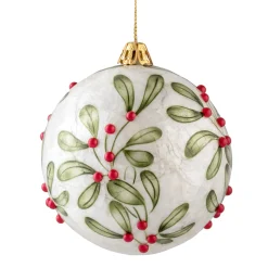 Weihnachtskugeln|Baumschmuck Aus Perlmutt-Perlmuttkugel mit Mistelzweige, 9 cm