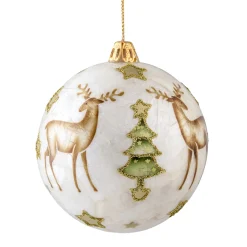 Weihnachtskugeln|Baumschmuck Aus Perlmutt-Perlmuttkugel mit Rentiere, 9 cm