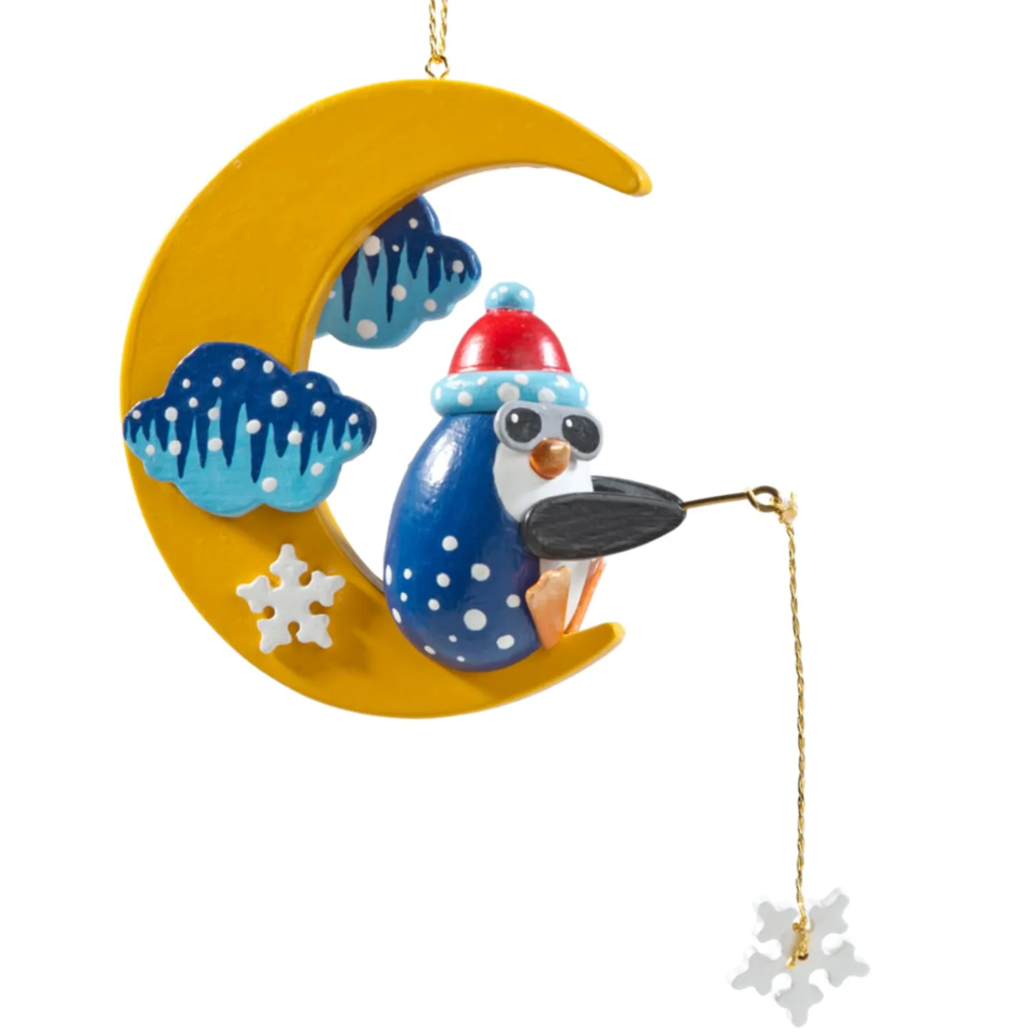Käthes Original Christbaumschmuck Holz-Pinguin auf Mond