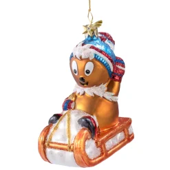 Poesie in Glas Unser Sandmännchen Und Seine Freunde|Weihnachtskugeln Aus Glas-Pittiplatsch auf Schlitten