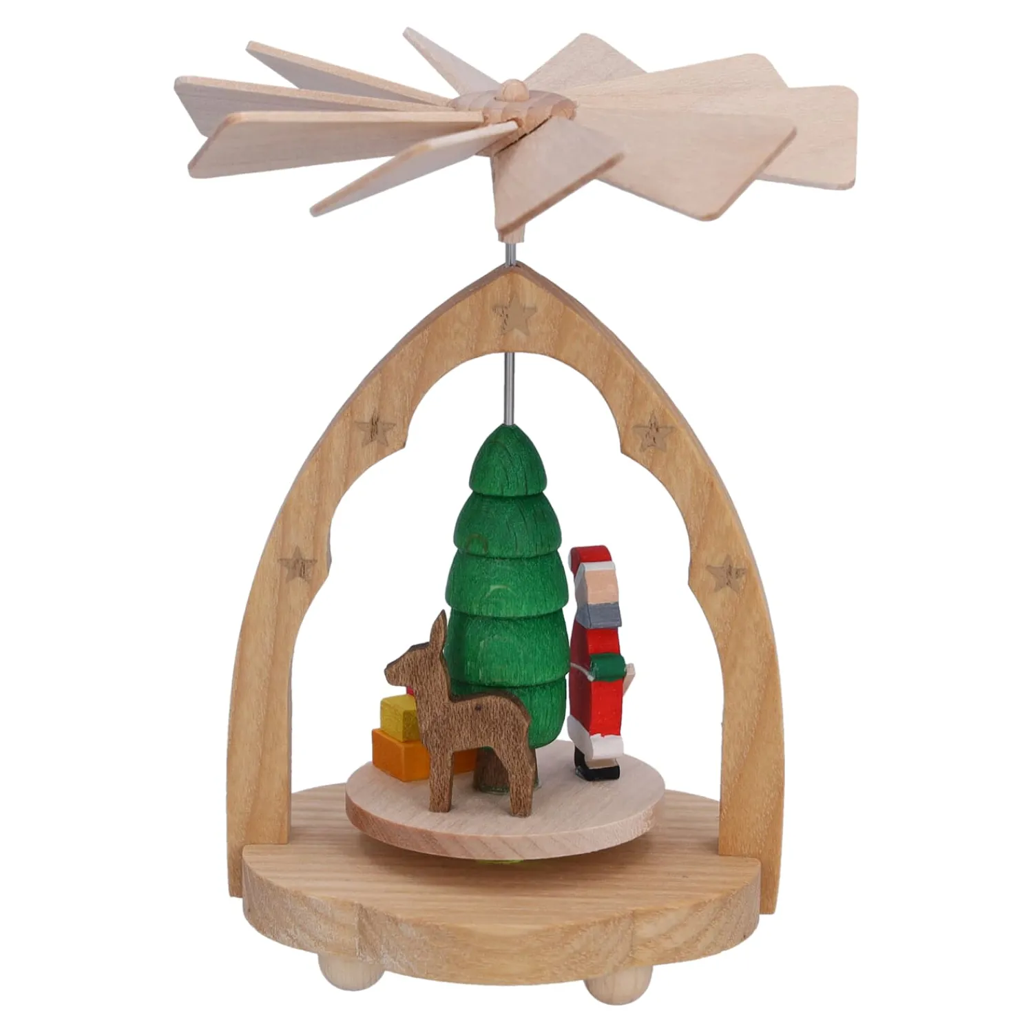 Richard Glässer Weihnachtspyramiden-Pyramide "Weihnachtsmann mit Geschenkschlitten", Wärmespiel