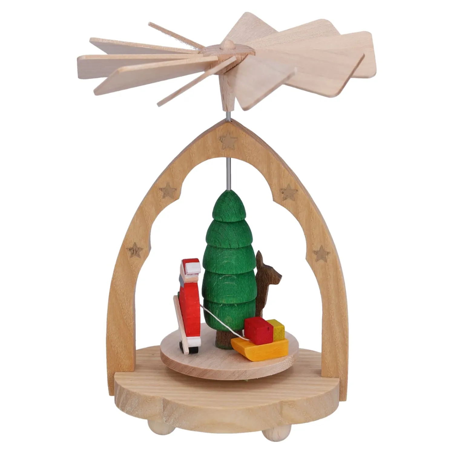 Richard Glässer Weihnachtspyramiden-Pyramide "Weihnachtsmann mit Geschenkschlitten", Wärmespiel