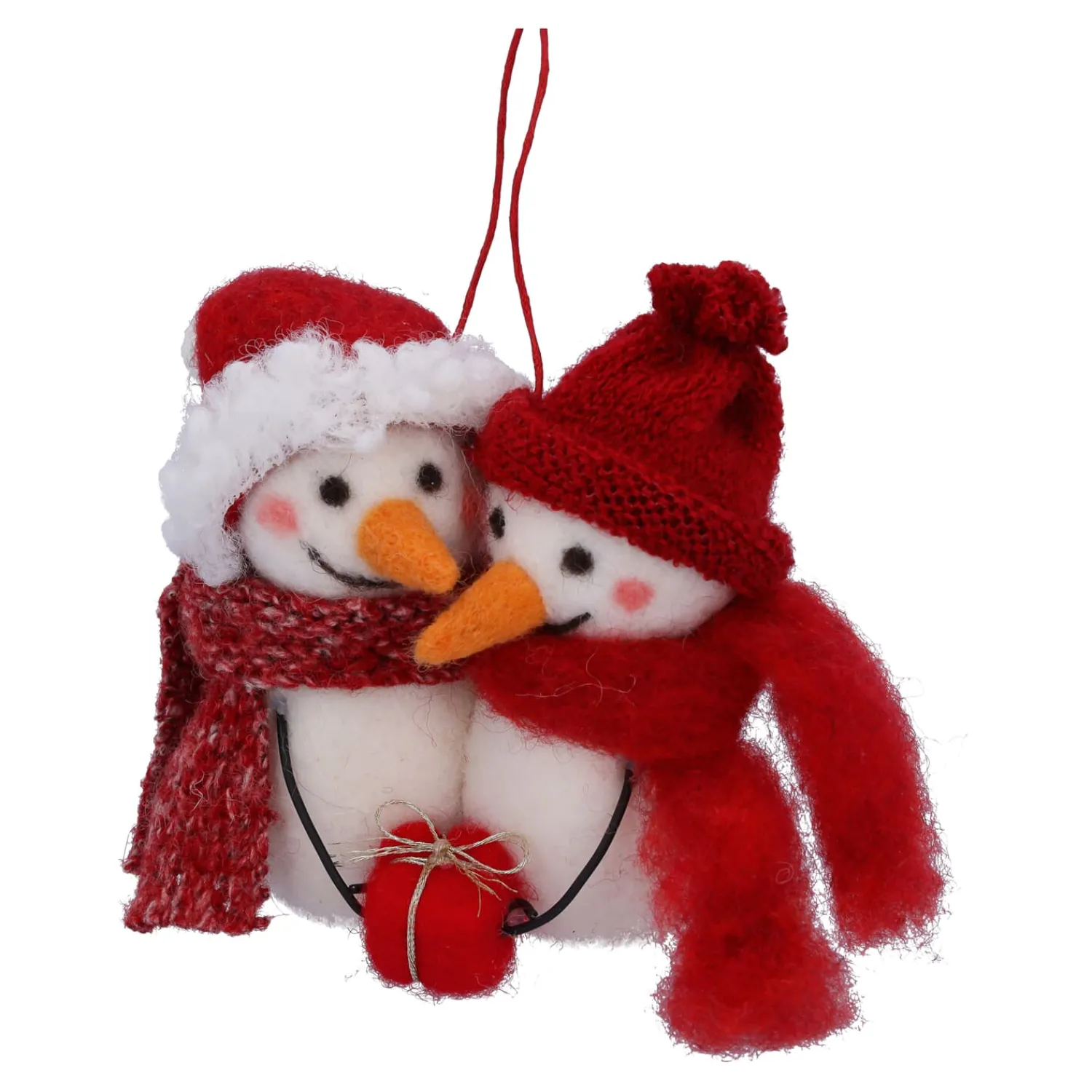 Baumschmuck Aus Filz-Schneemannpaar mit Geschenk, Filz-Baumbehang