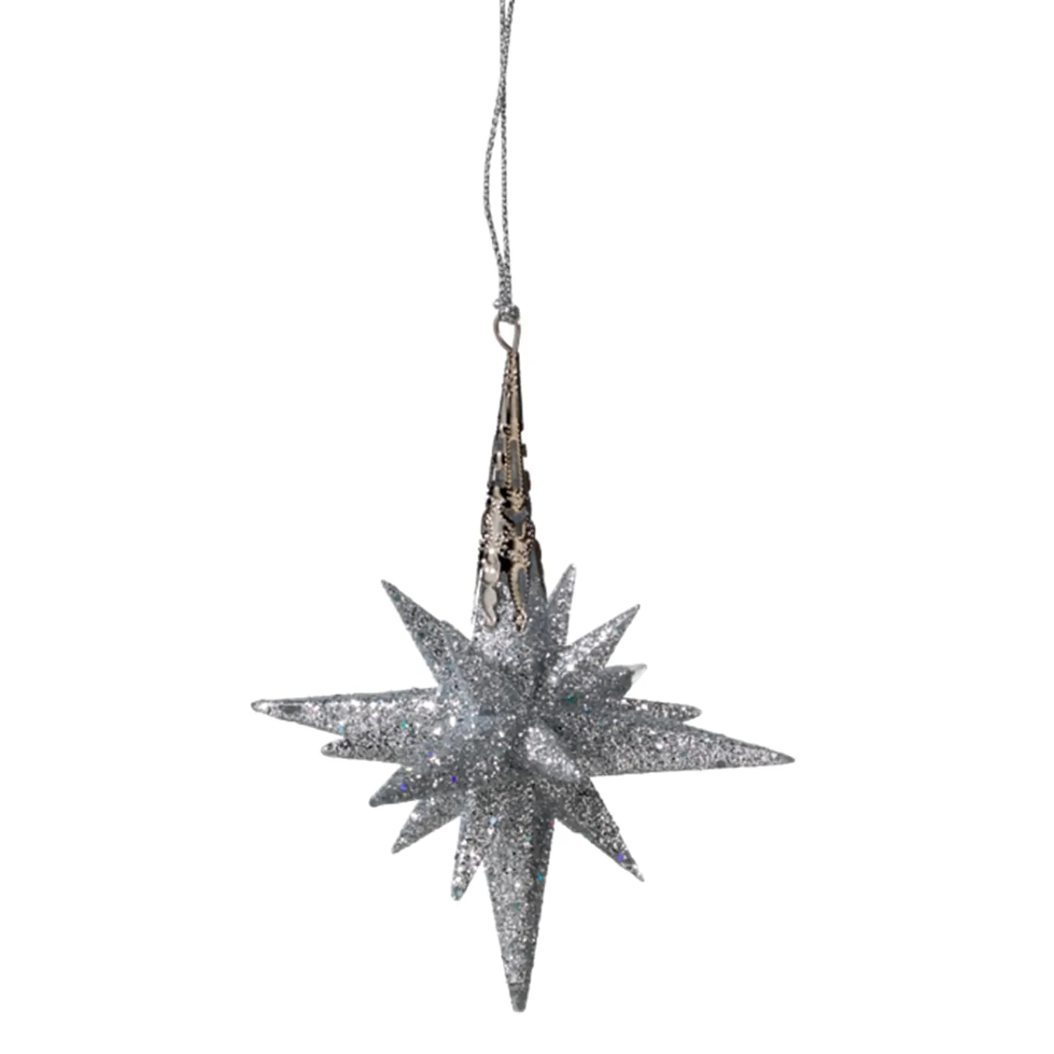 Baumschmuck Aus Kunststoff-Stern mit Glimmer, silber, 12 cm