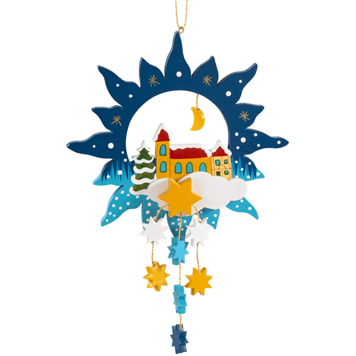 Käthes Original Christbaumschmuck Holz-Stern mit Kirche