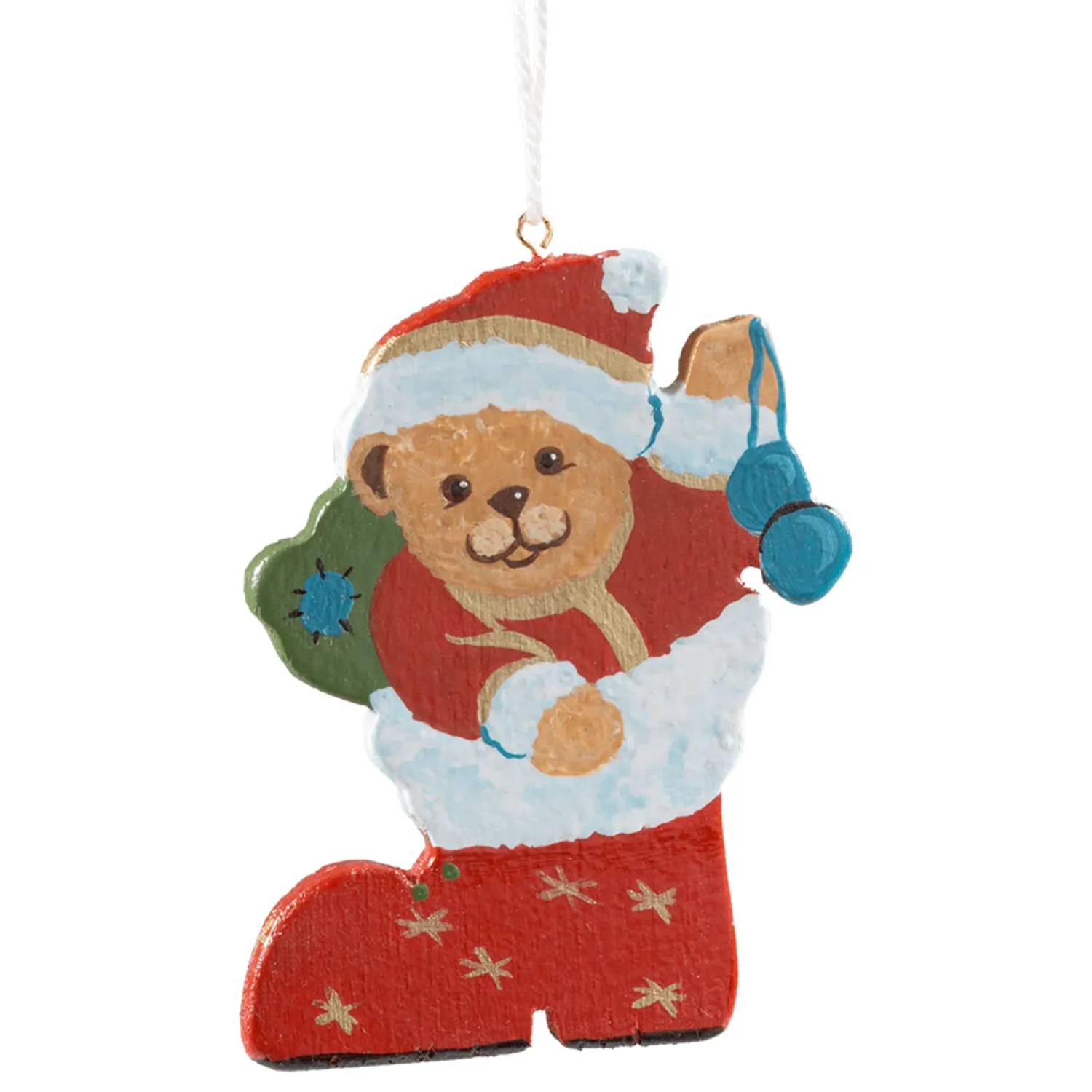 Käthes Original Christbaumschmuck Holz-Teddy in Nikolausstiefel, rot