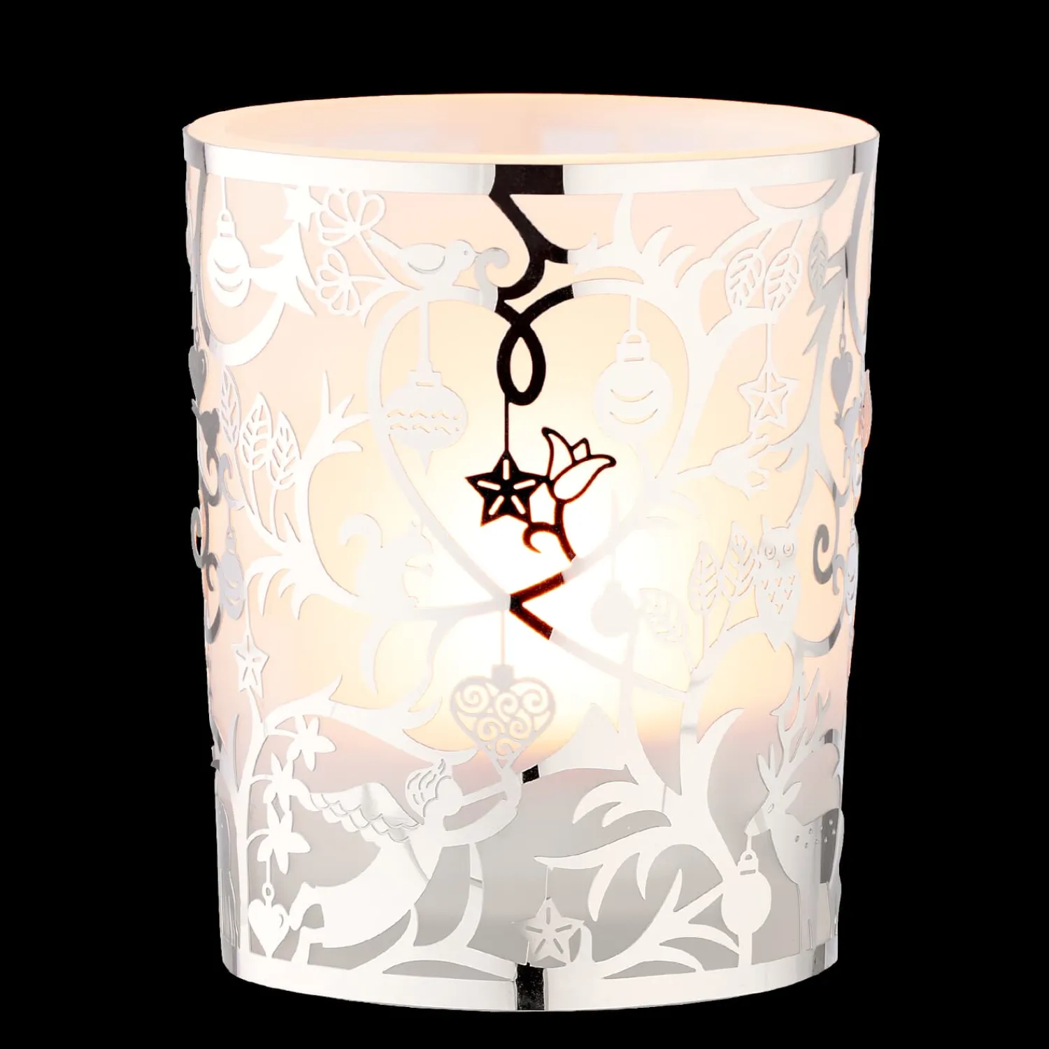 Kerzen & Teelichthalter-Teelichtglas "Waldweihnacht", silber